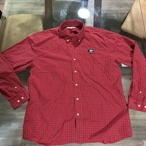 Georgia Bulldogs Cutter & Buck Red Plaid Button Down Shirt